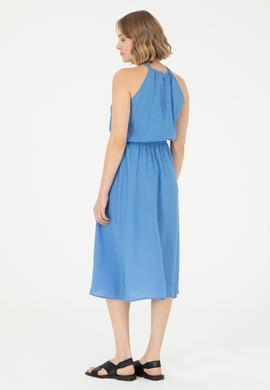 Kadın Koyu Mavi Midi Boy Dokuma Elbise - 50289213005