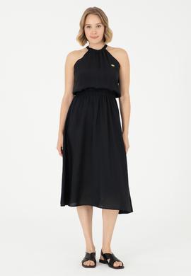 Kadın Siyah Midi Boy Dokuma Elbise - 50289213013