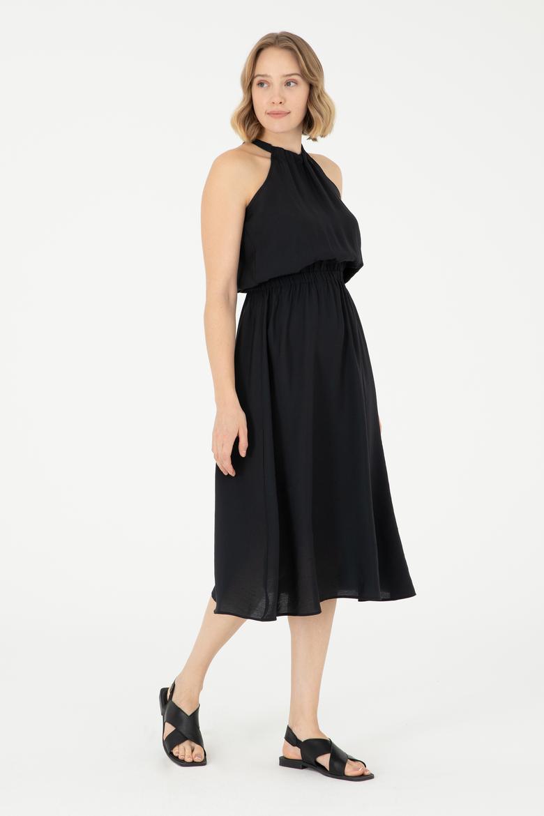 Kadın Siyah Midi Boy Dokuma Elbise - 50289213013