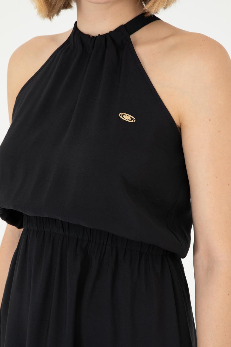 Kadın Siyah Midi Boy Dokuma Elbise - 50289213013