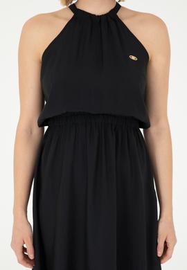 Kadın Siyah Midi Boy Dokuma Elbise - 50289213013