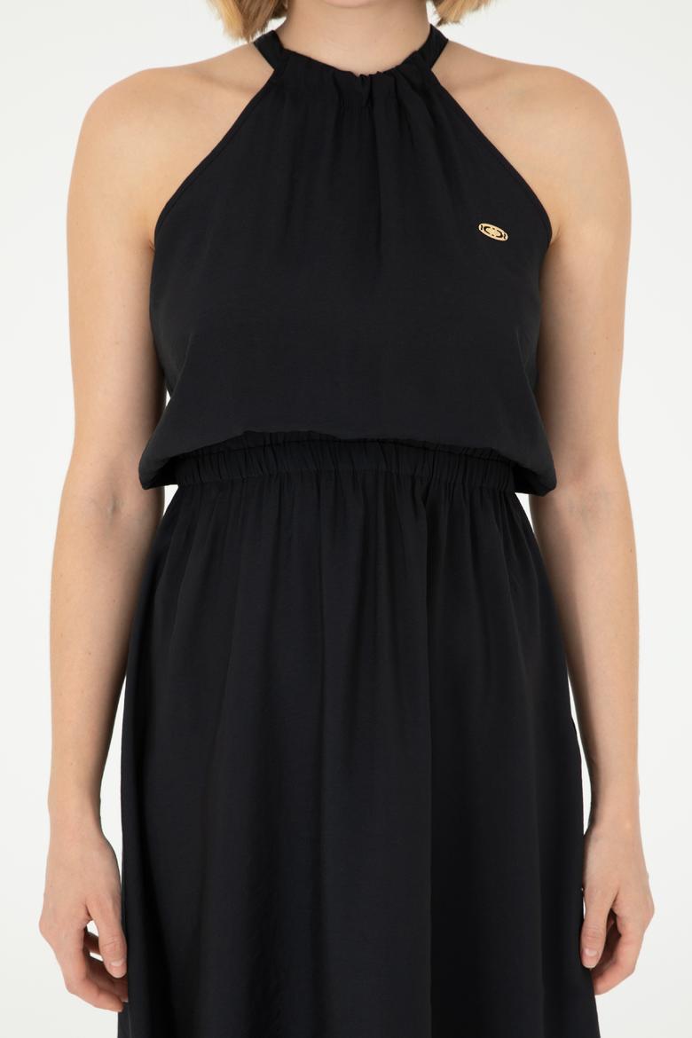 Kadın Siyah Midi Boy Dokuma Elbise - 50289213013