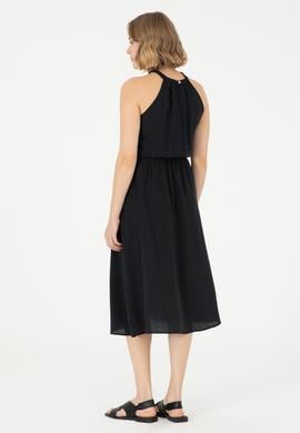 Kadın Siyah Midi Boy Dokuma Elbise - 50289213013