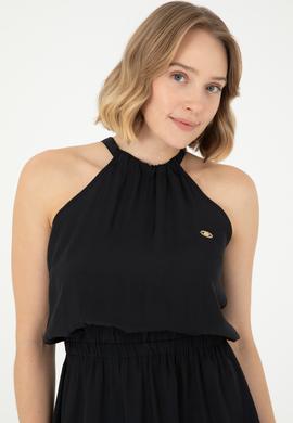 Kadın Siyah Midi Boy Dokuma Elbise - 50289213013