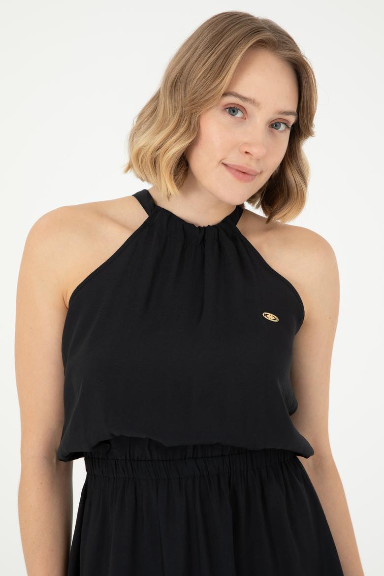 Kadın Siyah Midi Boy Dokuma Elbise - 50289213013