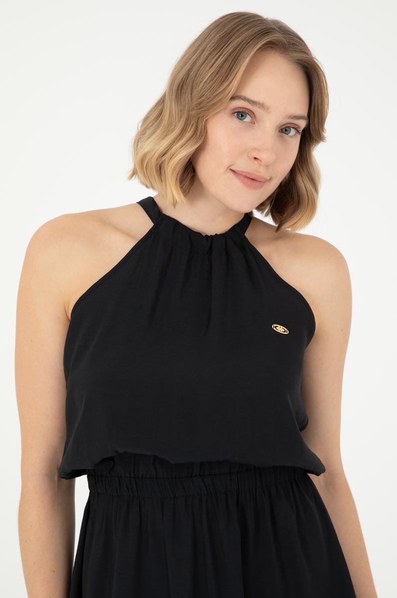 Kadın Siyah Midi Boy Dokuma Elbise