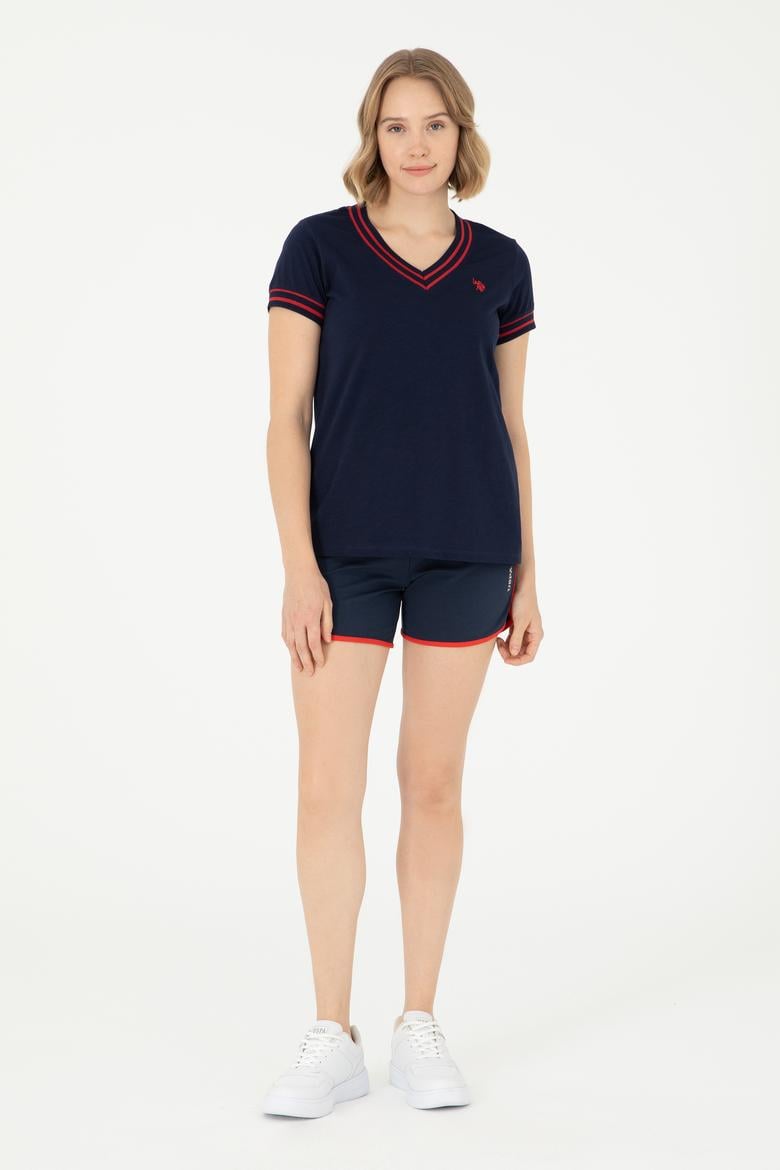 Kadın Lacivert V Yaka Tişört - 50285848003