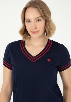Kadın Lacivert V Yaka Tişört - 50285848003