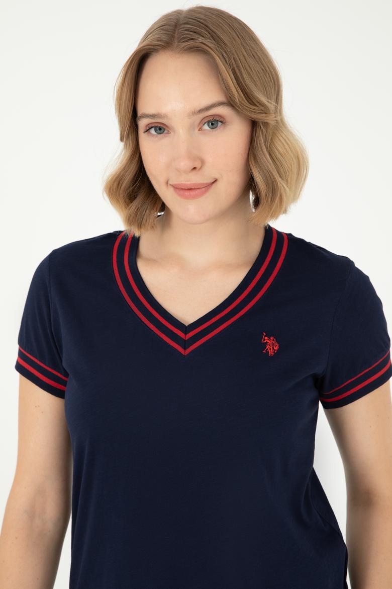 Kadın Lacivert V Yaka Tişört - 50285848003