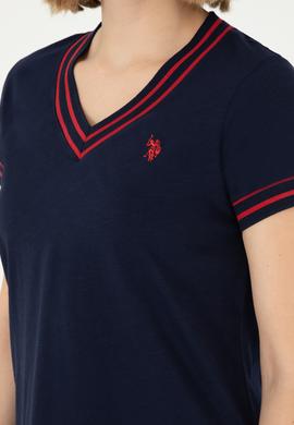 Kadın Lacivert V Yaka Tişört - 50285848003