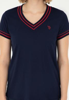 Kadın Lacivert V Yaka Tişört - 50285848003