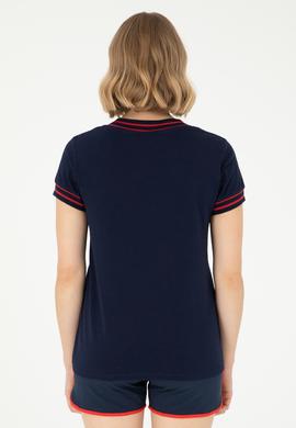 Kadın Lacivert V Yaka Tişört - 50285848003