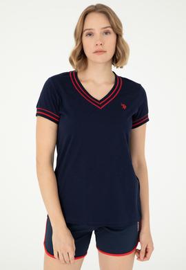 Kadın Lacivert V Yaka Tişört - 50285848003
