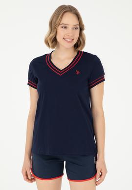 Kadın Lacivert V Yaka Tişört - 50285848003