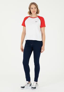 Kadın Kırmızı Bisiklet Yaka Tişört - 50294759006