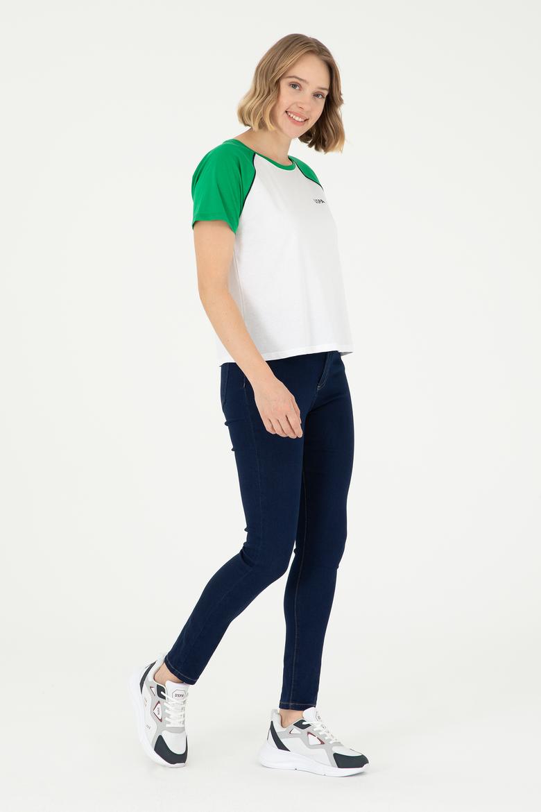 Kadın Yeşil Bisiklet Yaka Tişört - 50294759009