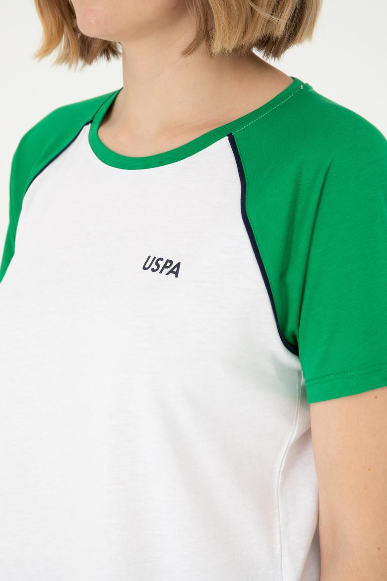 Kadın Yeşil Bisiklet Yaka Tişört - 50294759009