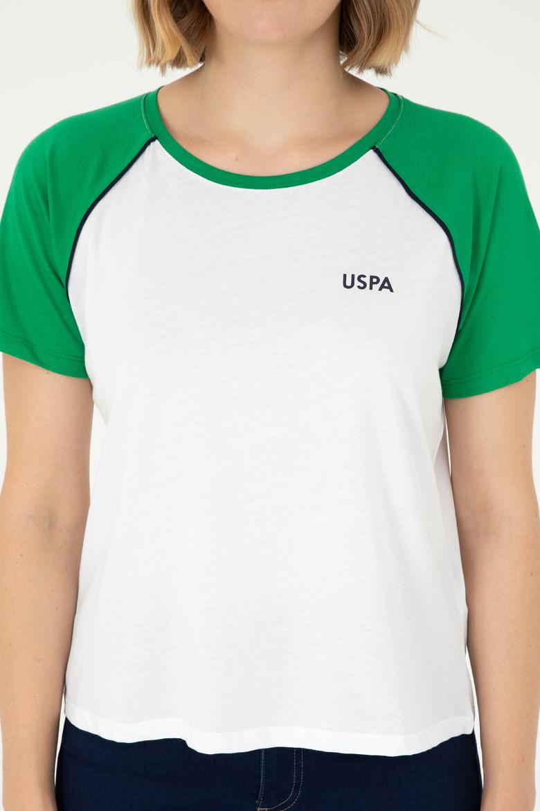 Kadın Yeşil Bisiklet Yaka Tişört - 50294759009