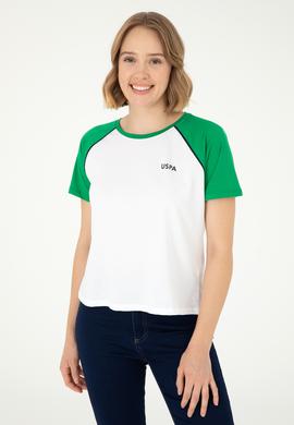 Kadın Yeşil Bisiklet Yaka Tişört - 50294759009