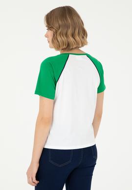 Kadın Yeşil Bisiklet Yaka Tişört - 50294759009