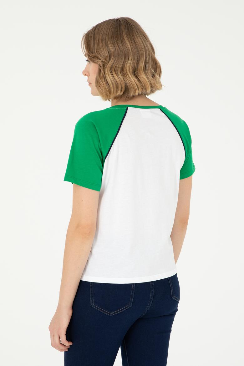 Kadın Yeşil Bisiklet Yaka Tişört - 50294759009