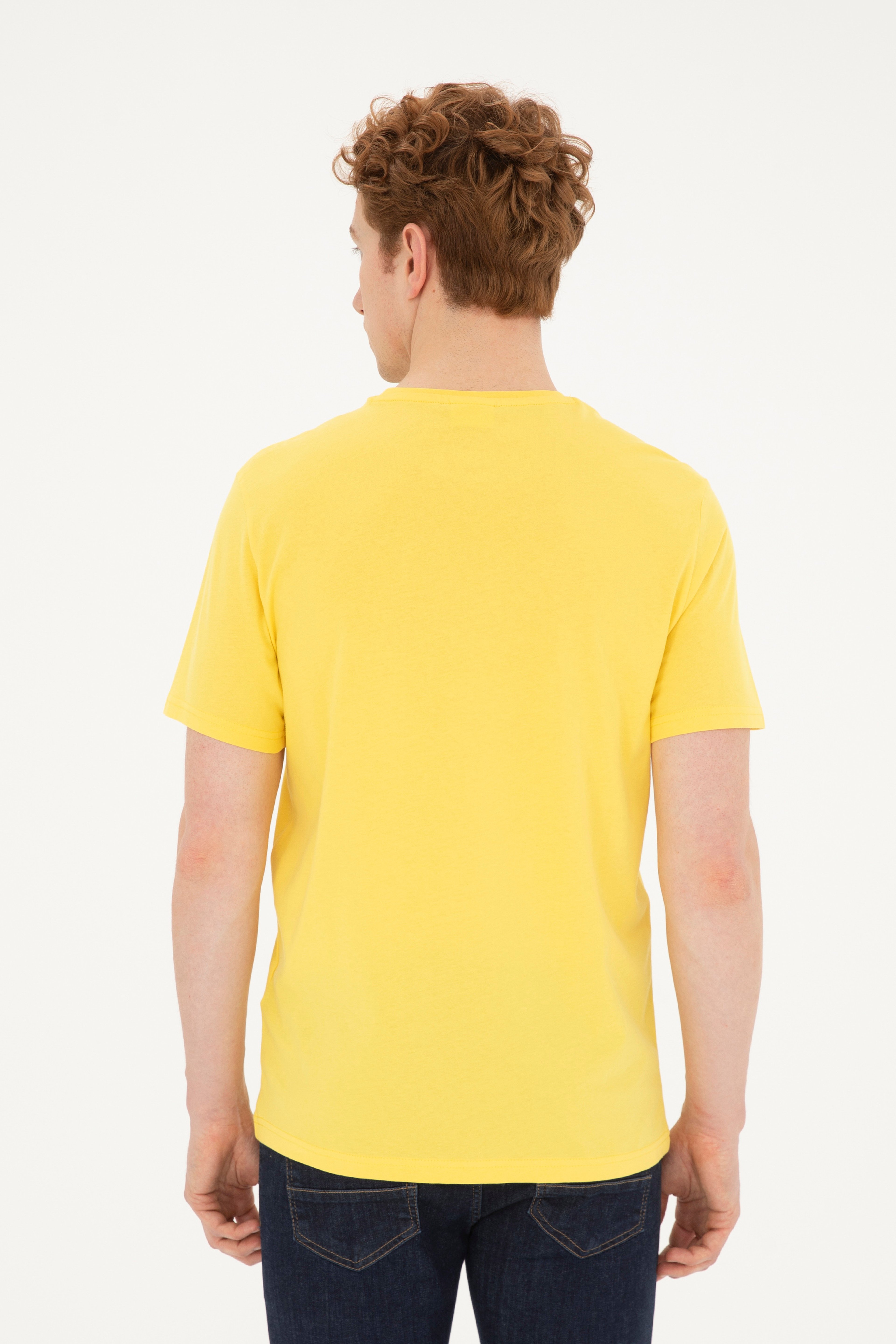 Erkek Regular Fit Bisiklet Yaka Sarı Basic Tişört - Image 5