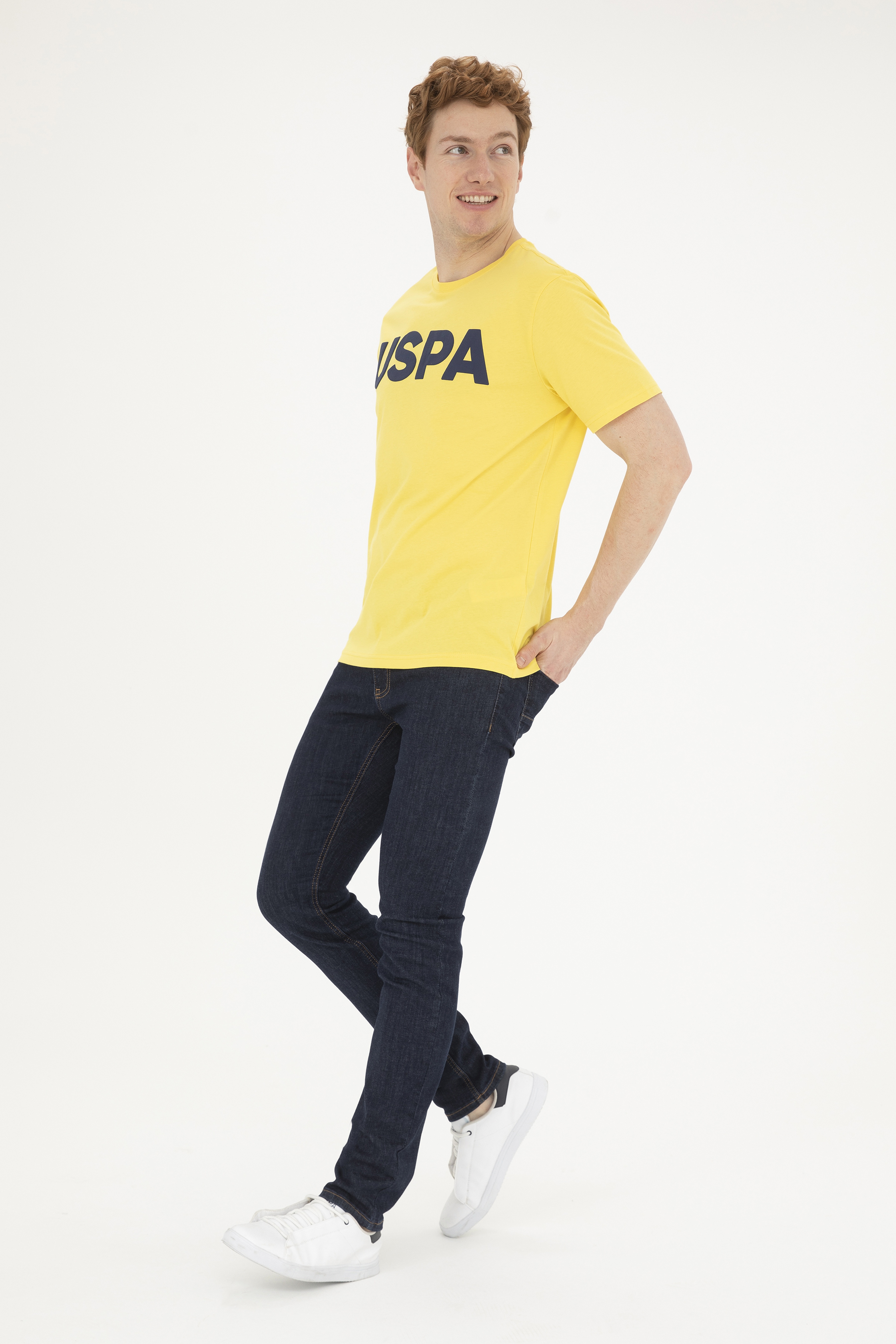 Erkek Regular Fit Bisiklet Yaka Sarı Basic Tişört - Image 4