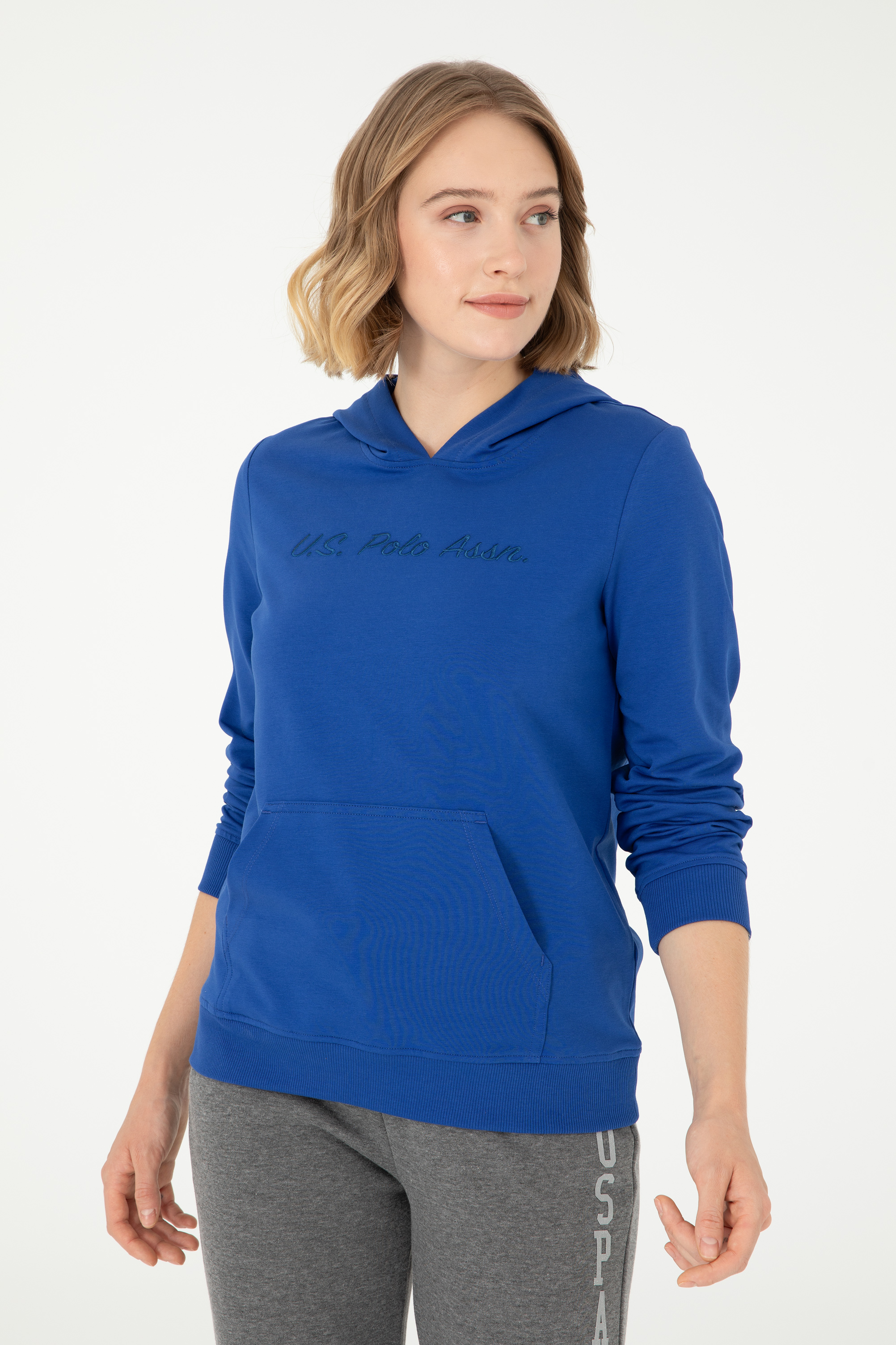 Kadın Saks Kapüşonlu Sweatshirt - Image 3
