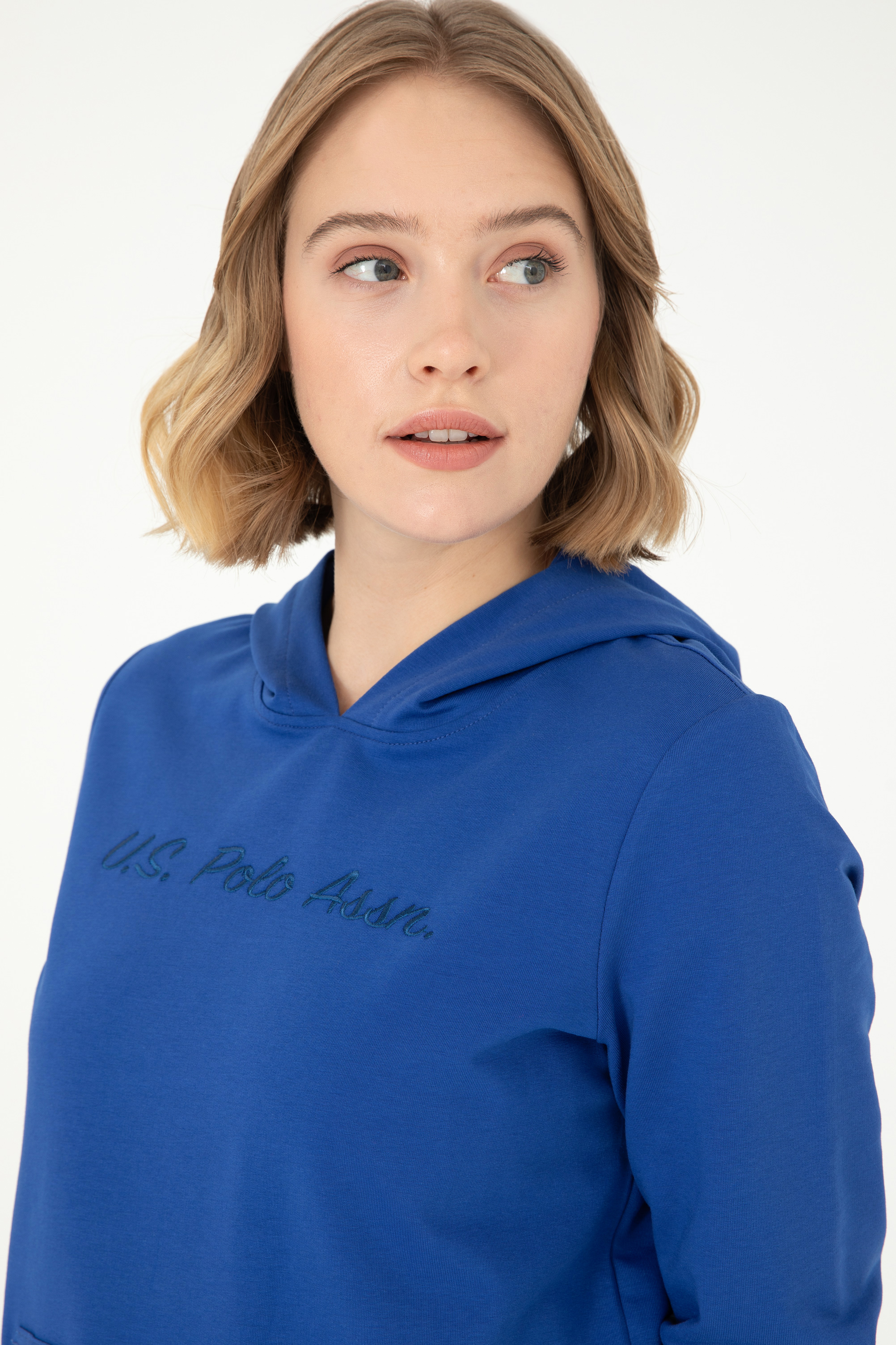 Kadın Saks Kapüşonlu Sweatshirt - Image 2