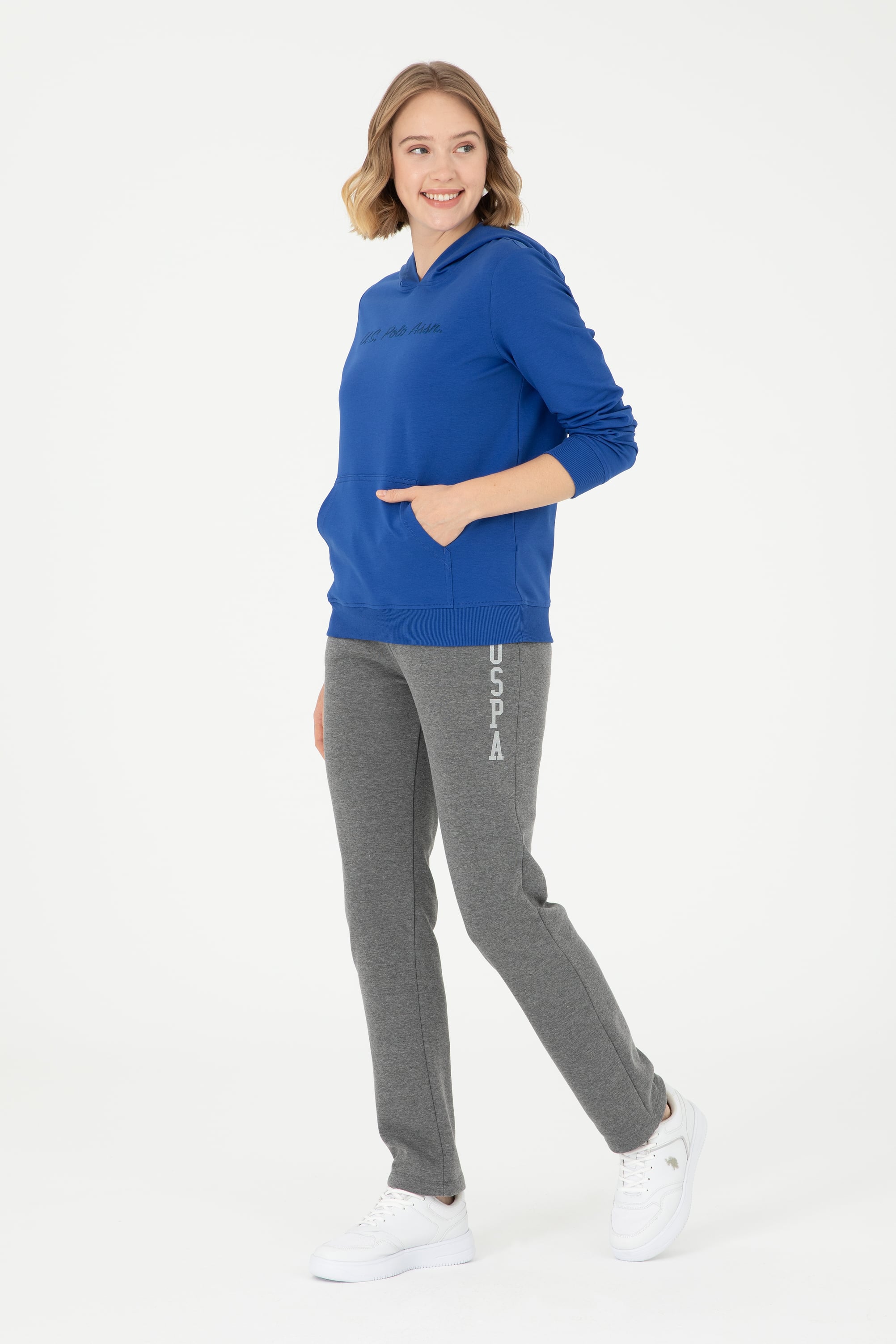 Kadın Saks Kapüşonlu Sweatshirt - Image 4