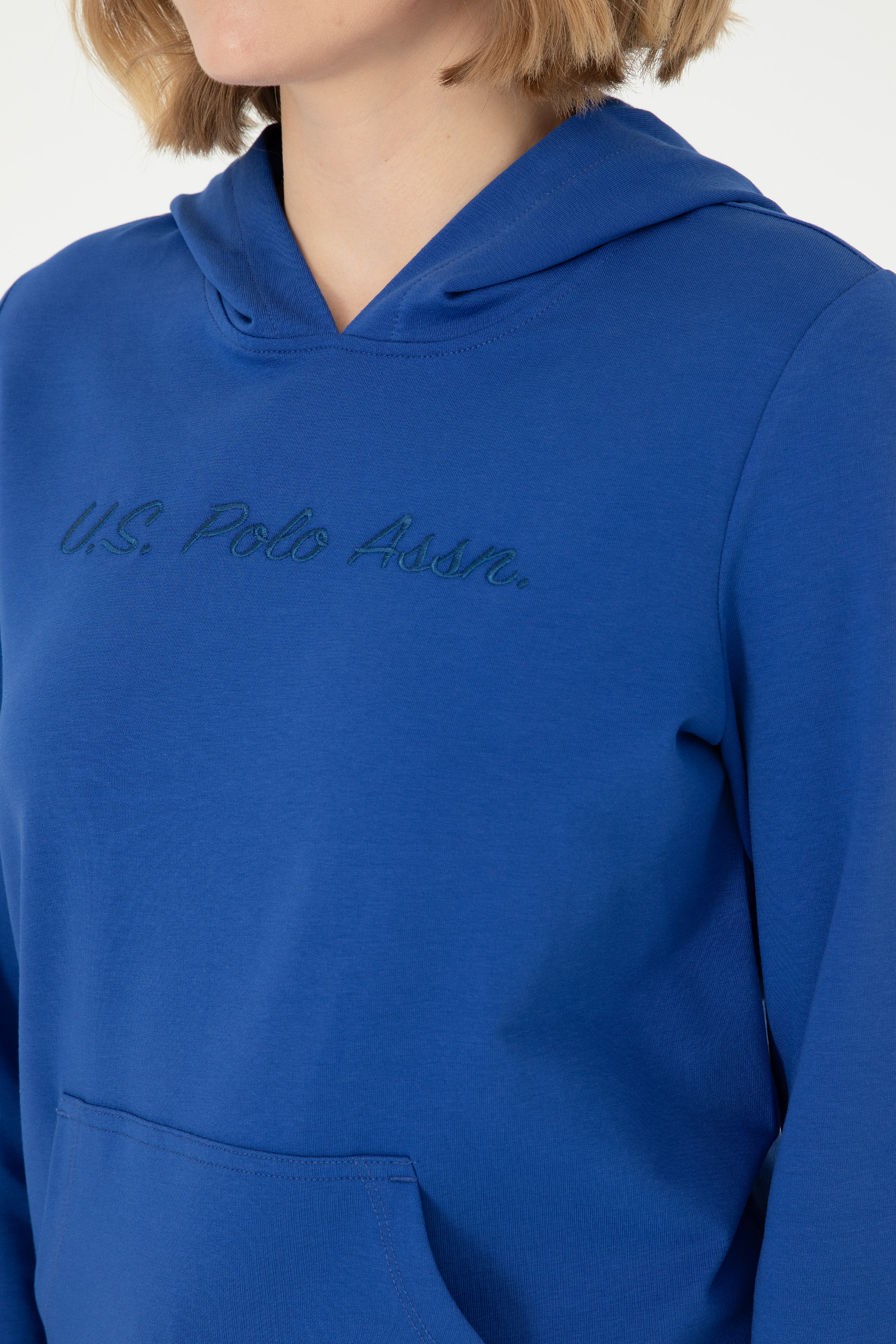 Kadın Saks Kapüşonlu Sweatshirt - Image 7