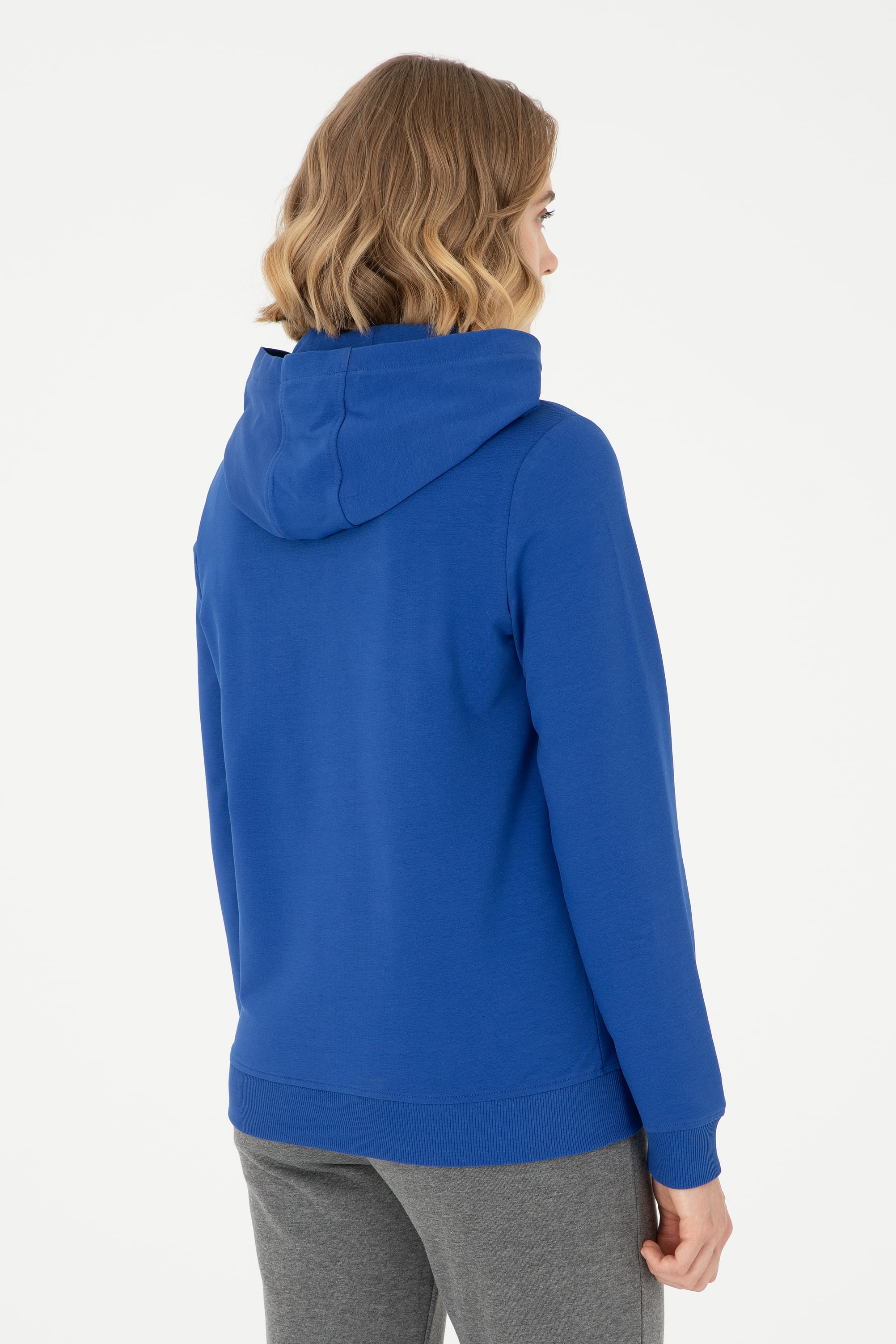Kadın Saks Kapüşonlu Sweatshirt - Image 5