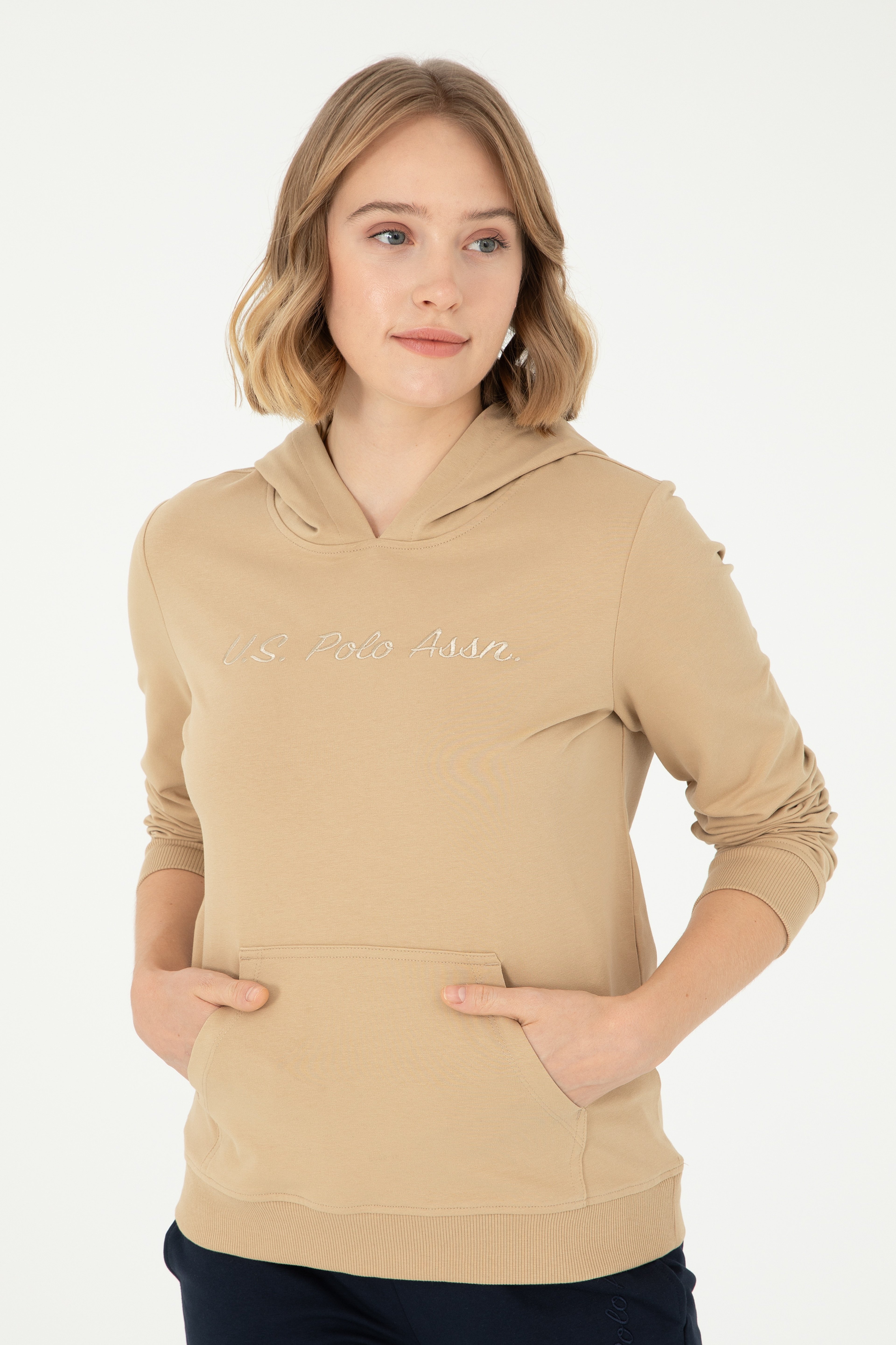 Kadın Kum Kapüşonlu Sweatshirt