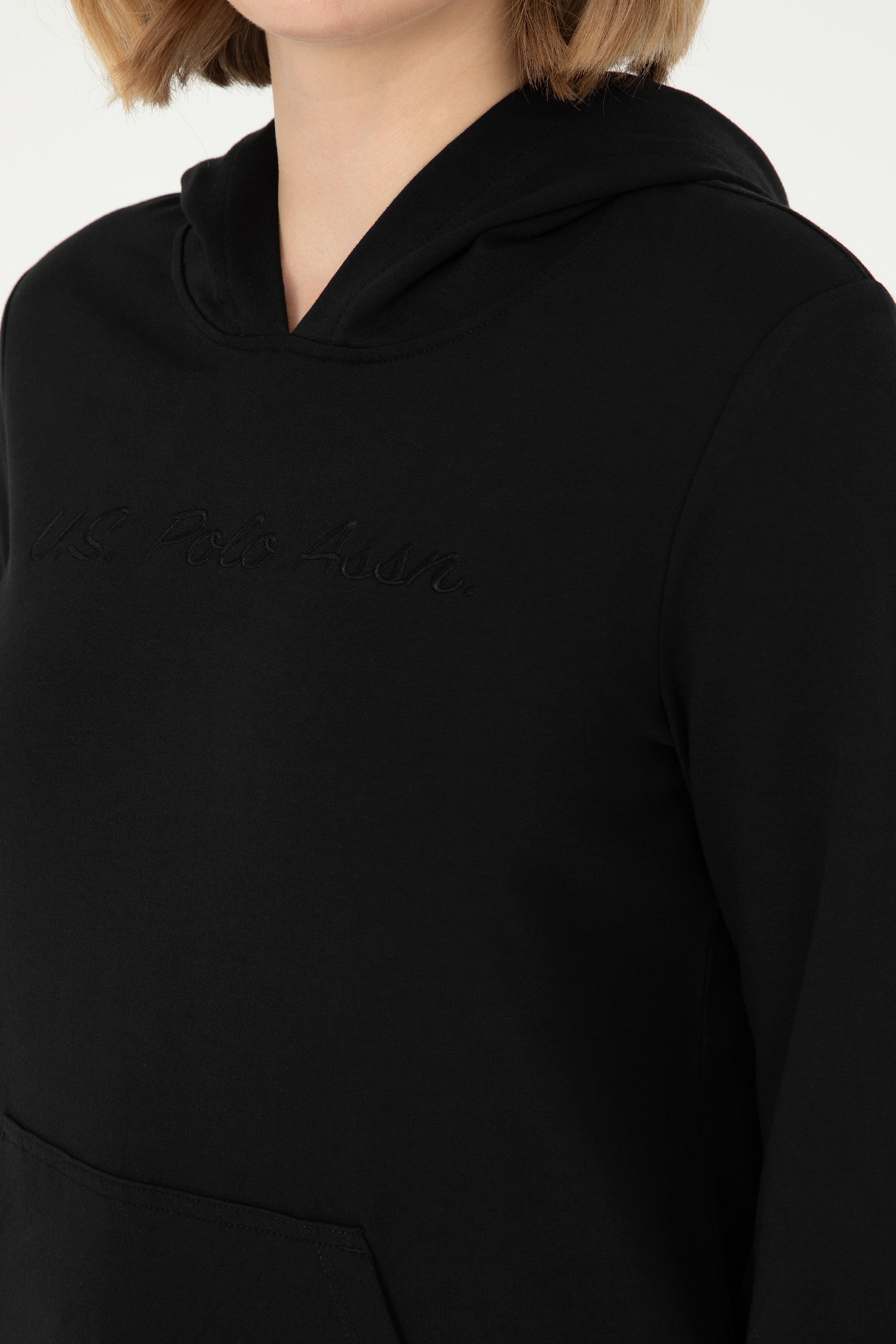 Kadın Siyah Kapüşonlu Sweatshirt - Image 7
