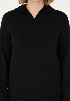 Kadın Siyah Kapüşonlu Sweatshirt - 50296947048