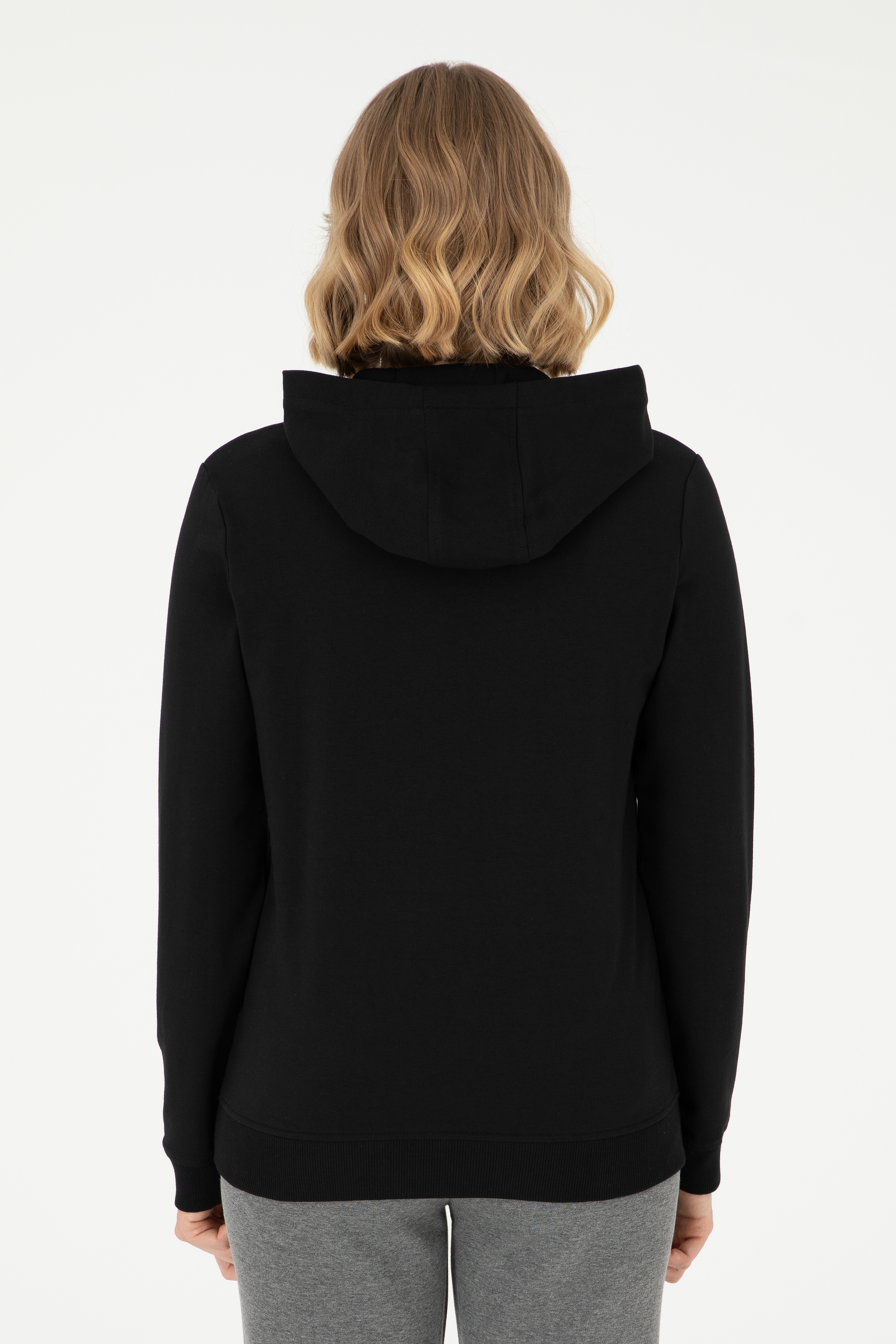 Kadın Siyah Kapüşonlu Sweatshirt - Image 5