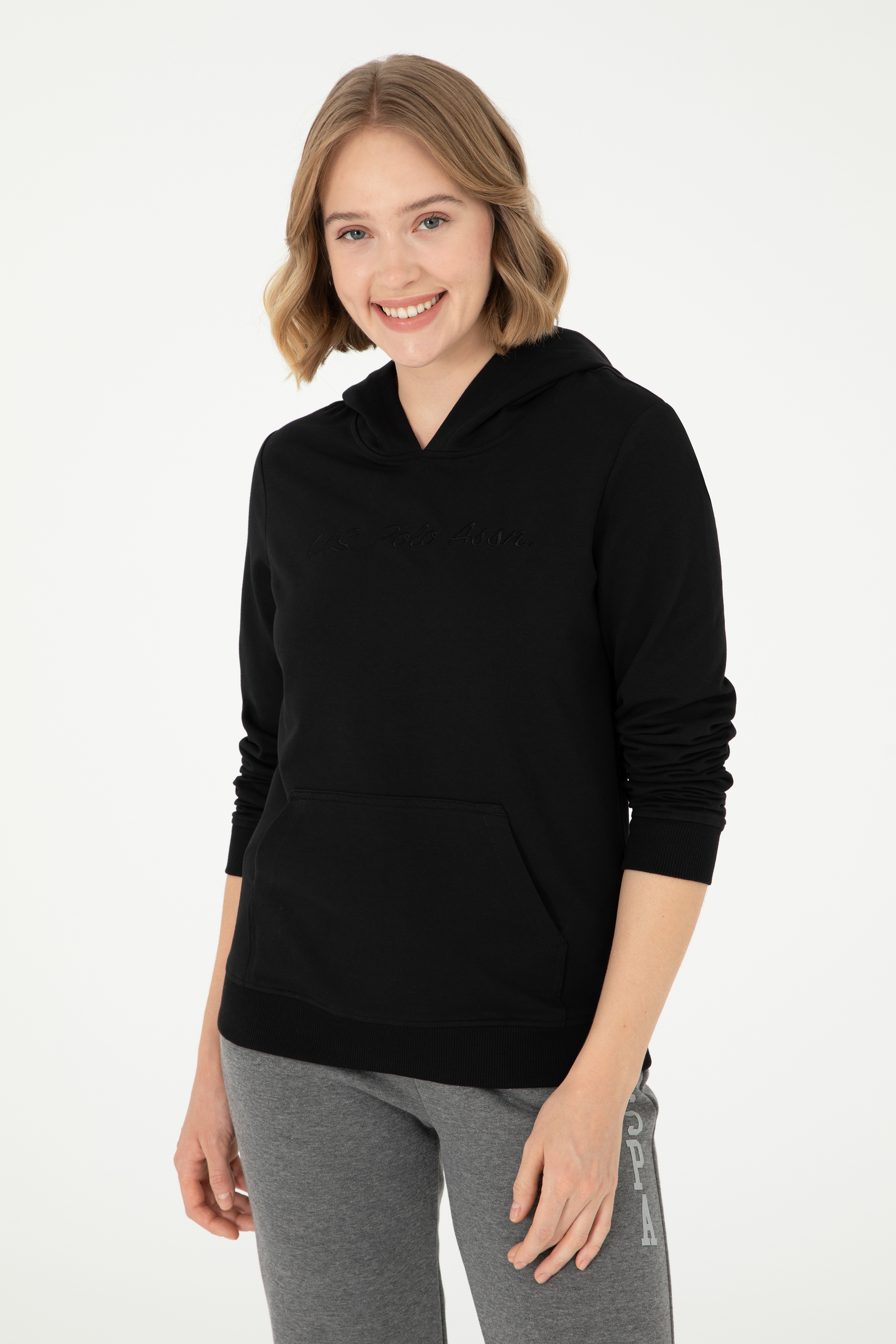 Kadın Siyah Kapüşonlu Sweatshirt - Image 3