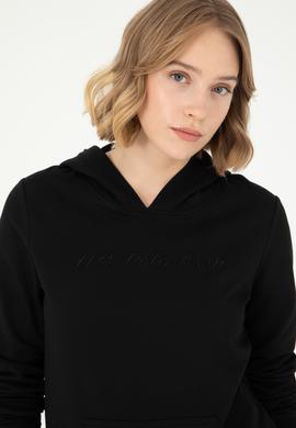 Kadın Siyah Kapüşonlu Sweatshirt - 50296947048