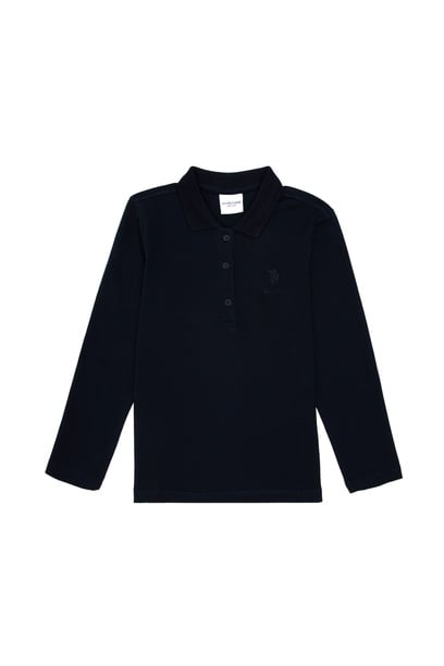Kız Çocuk Lacivert Polo Yaka Basic Sweatshirt