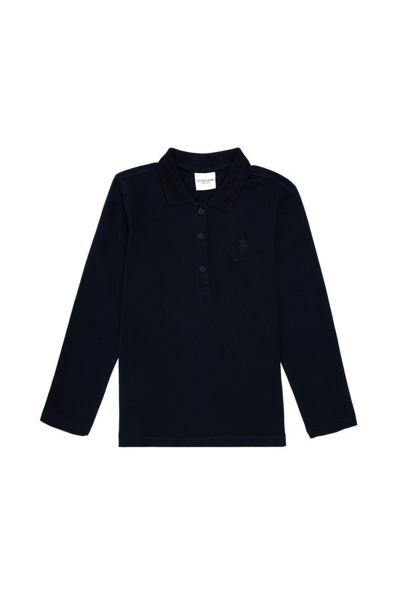 Kız Çocuk Lacivert Polo Yaka Basic Sweatshirt - 50296377004