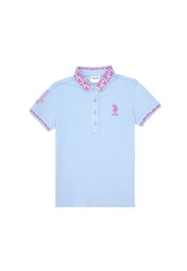 Kız Çocuk Açık Mavi Polo Yaka Basic Tişört - 50283284025