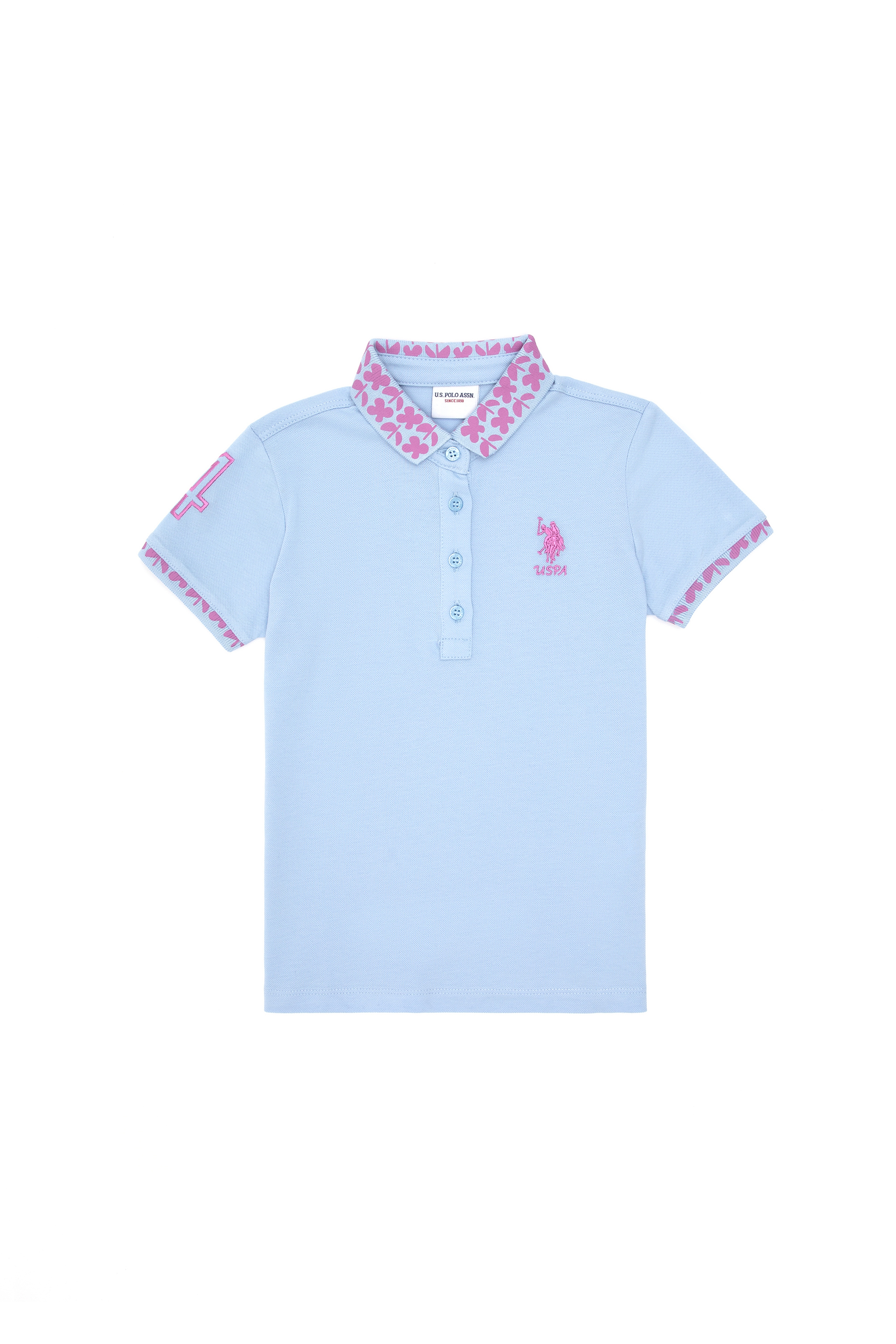 Kız Çocuk Açık Mavi Polo Yaka Basic Tişört - Image 2