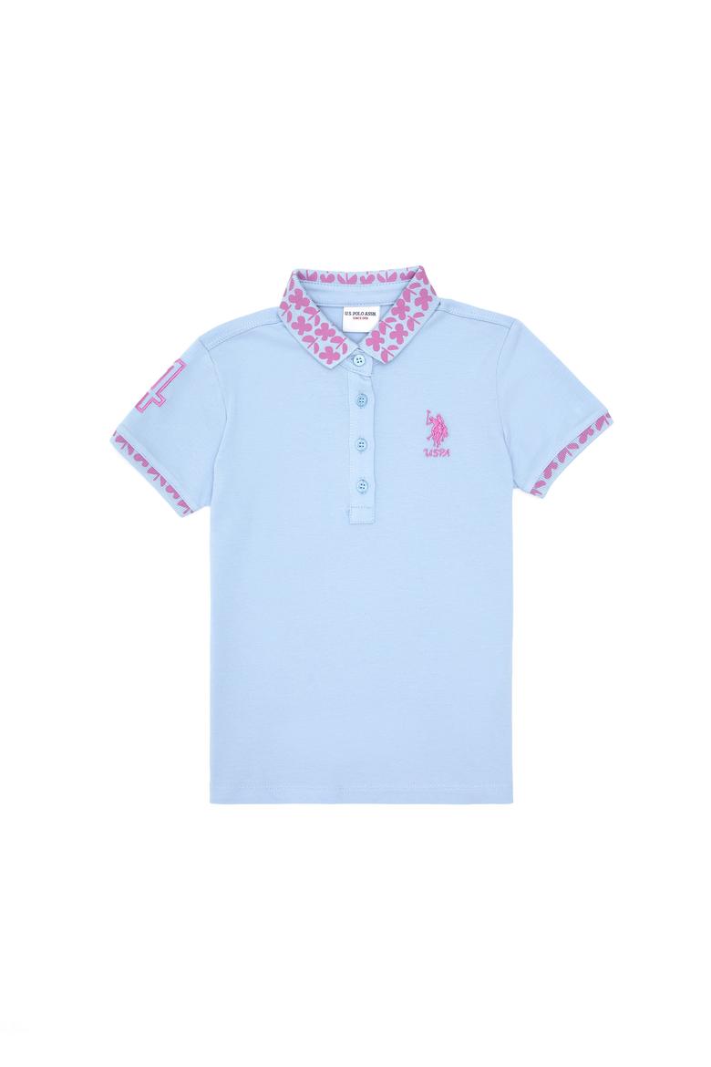 Kız Çocuk Açık Mavi Polo Yaka Basic Tişört - 50283284025