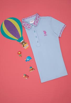 Kız Çocuk Açık Mavi Polo Yaka Basic Tişört - 50283284025