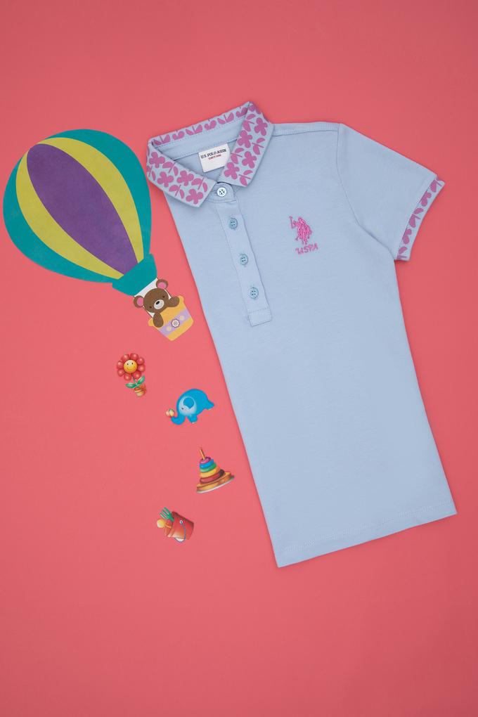 Kız Çocuk Açık Mavi Polo Yaka Basic Tişört