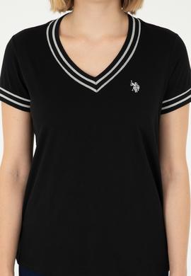 Kadın Siyah V Yaka Tişört - 50285848012
