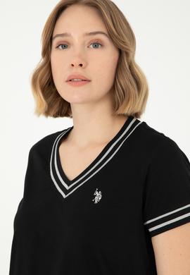 Kadın Siyah V Yaka Tişört - 50285848012