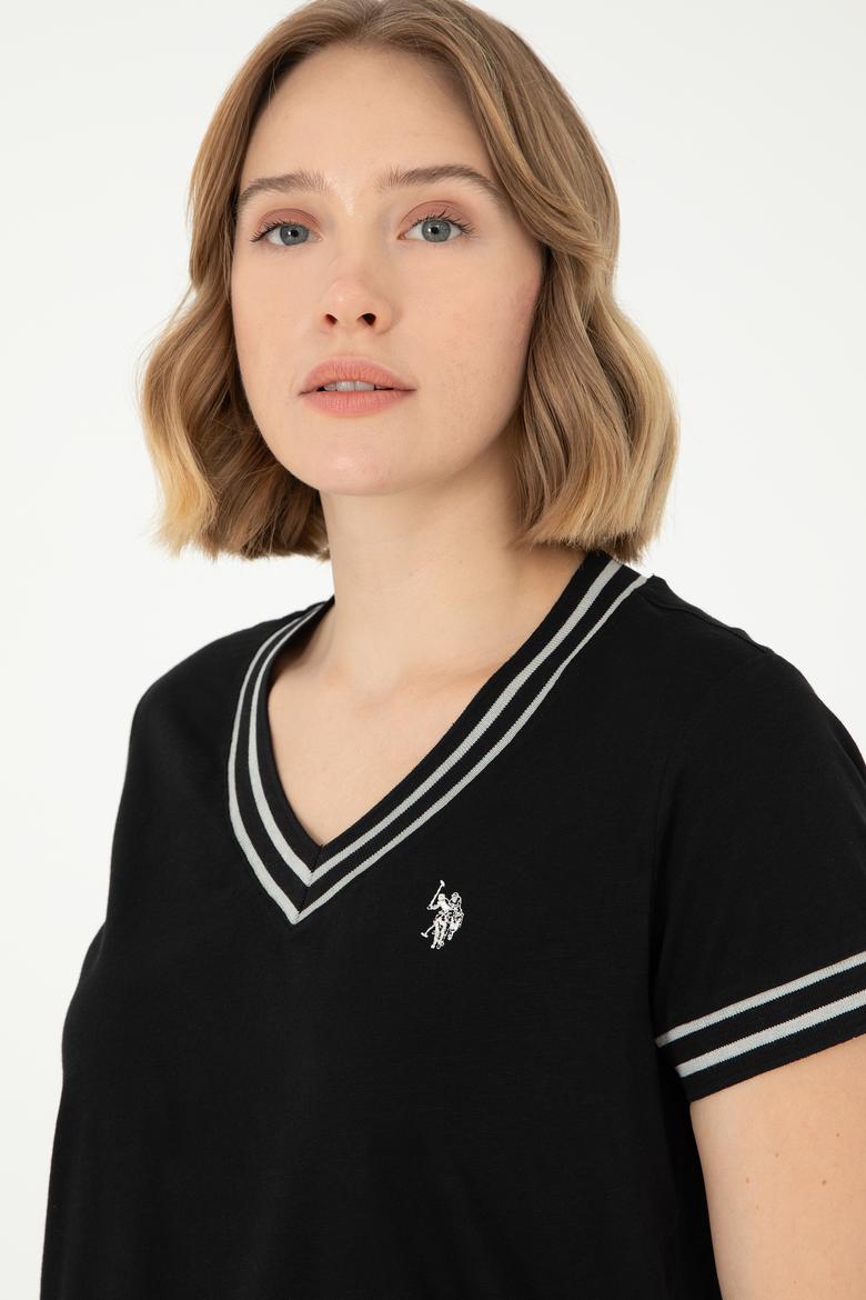 Kadın Siyah V Yaka Tişört - 50285848012