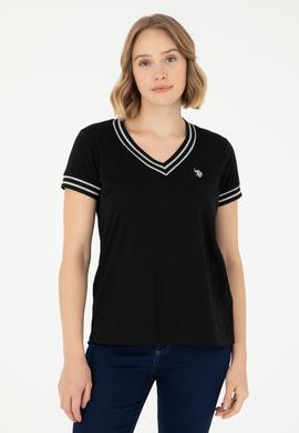 Kadın Siyah V Yaka Tişört - 50285848012