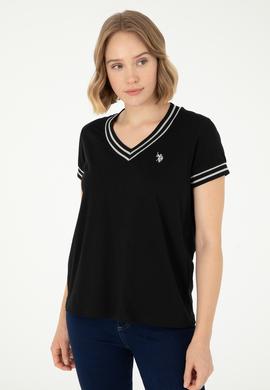 Kadın Siyah V Yaka Tişört - 50285848012